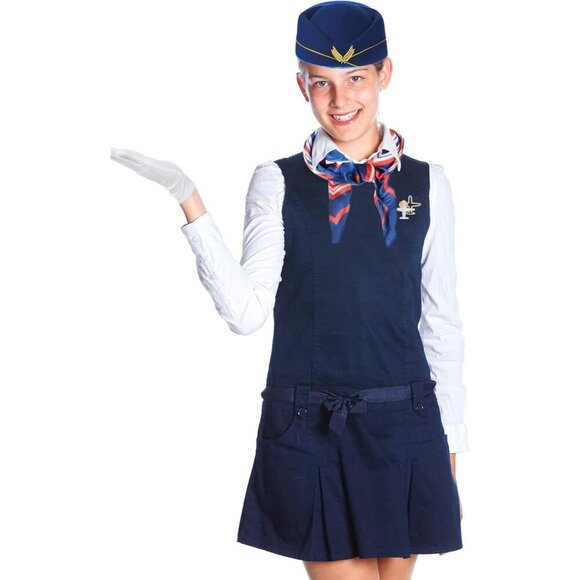 Flight Attendant Costume Accessories Navy Blue Hat Scarf Gloves Aviator Sunglass main image 7
